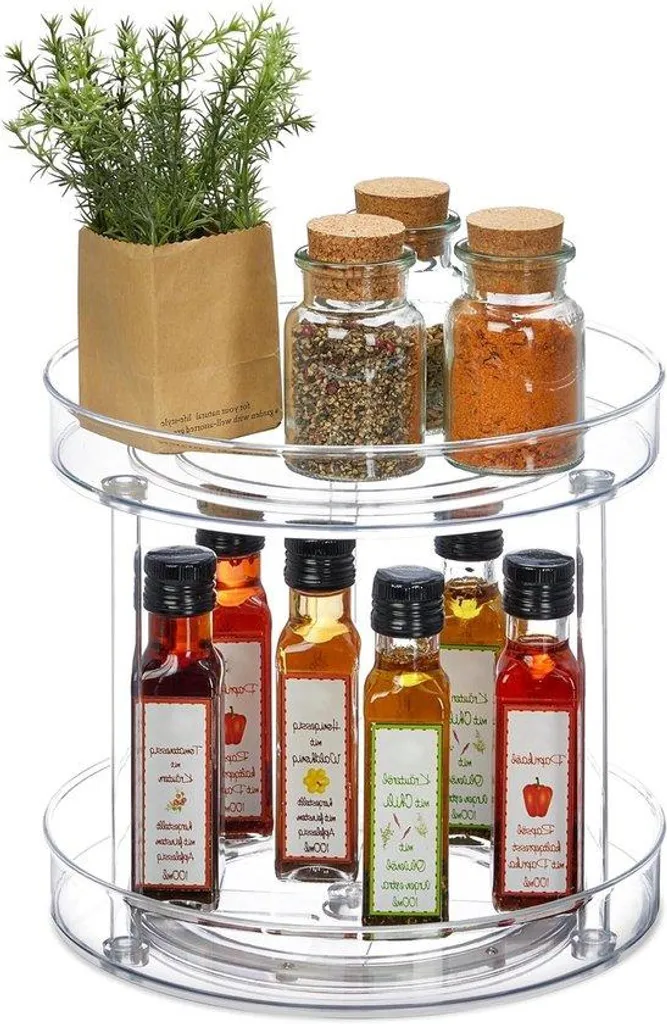 Rangement frigo et épices : plateau tournant 2 niveaux Ø 27 cm incolore