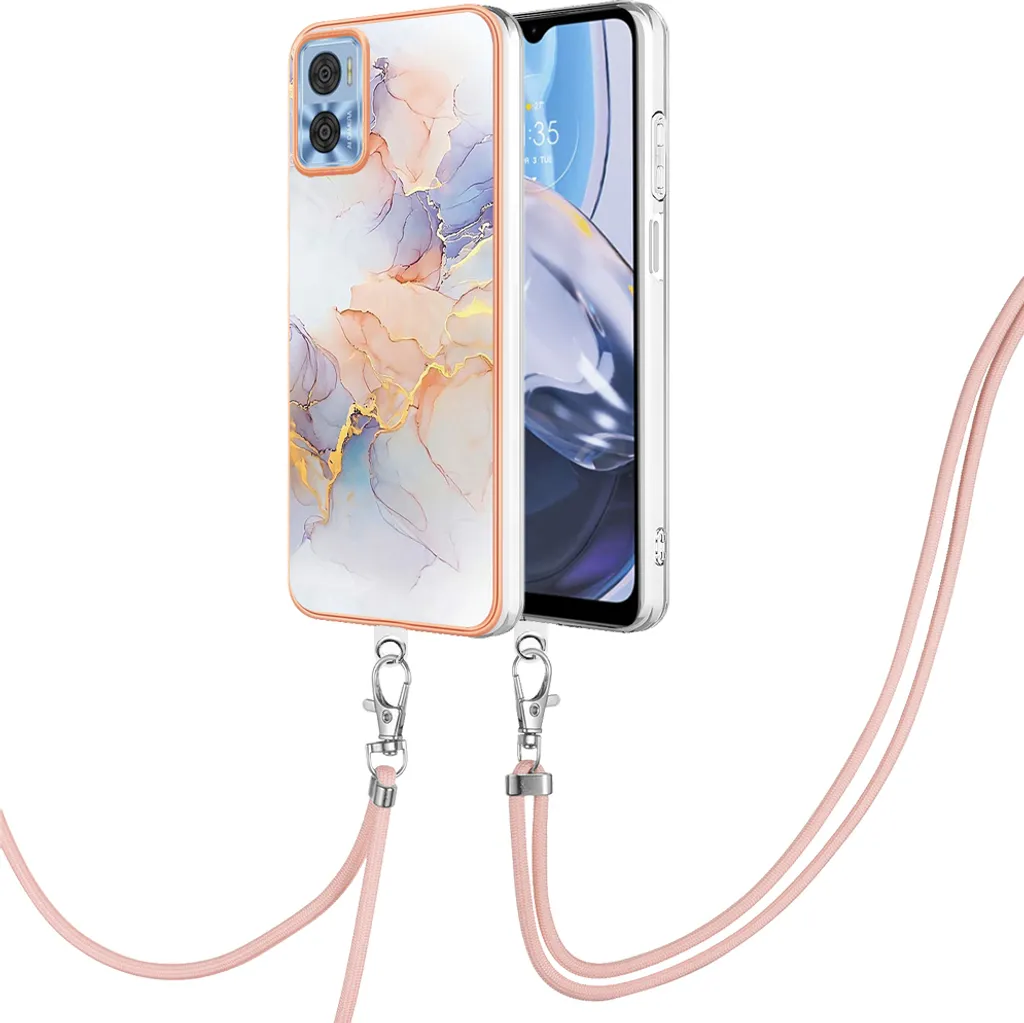 Custodia con cinturino per Motorola Moto E22, custodia in TPU a fantasia con cinturino regolabile Grigio