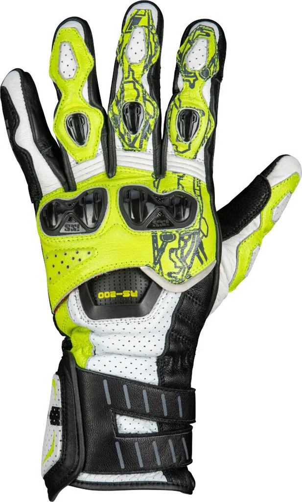 Gants Moto iXS Sport RS-200 3.0 Blanc Néon Jaune Noir Taille XL