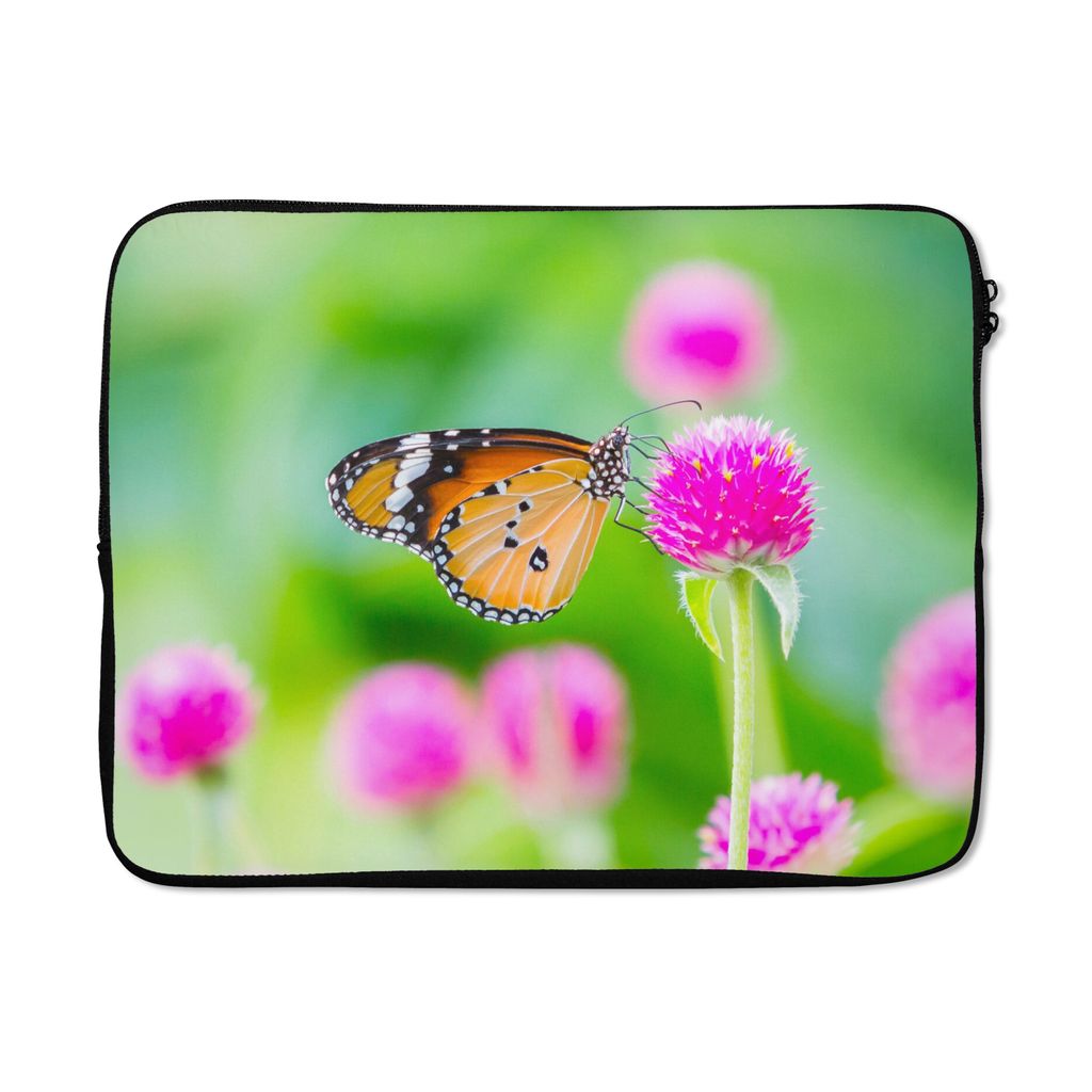 MuchoWow Laptop Hülle 17 Zoll Laptoptasche Landleben - Schmetterling - Distel - Blume - Zipper - Schutzabdeckung