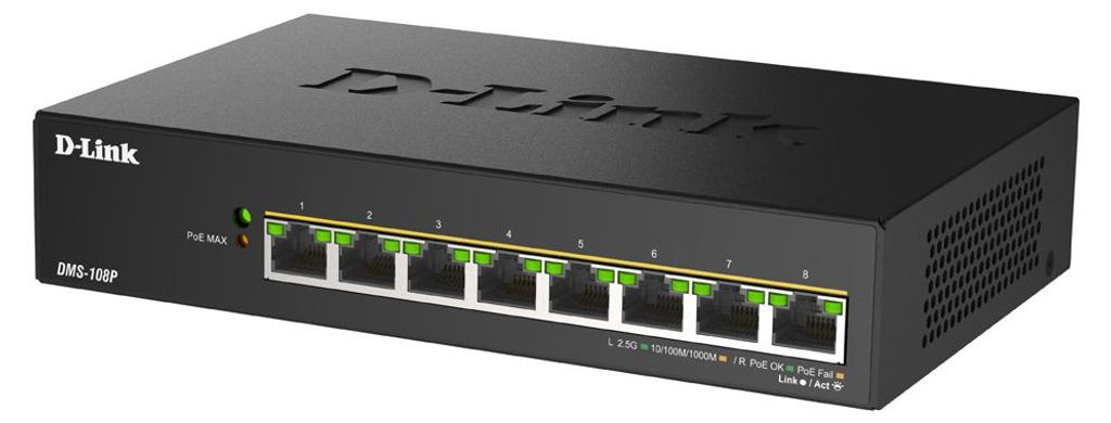 D-Link DMS-108P/E 8-Port Switch Multi-Gigabit Unmanaged PoE Produktbild 