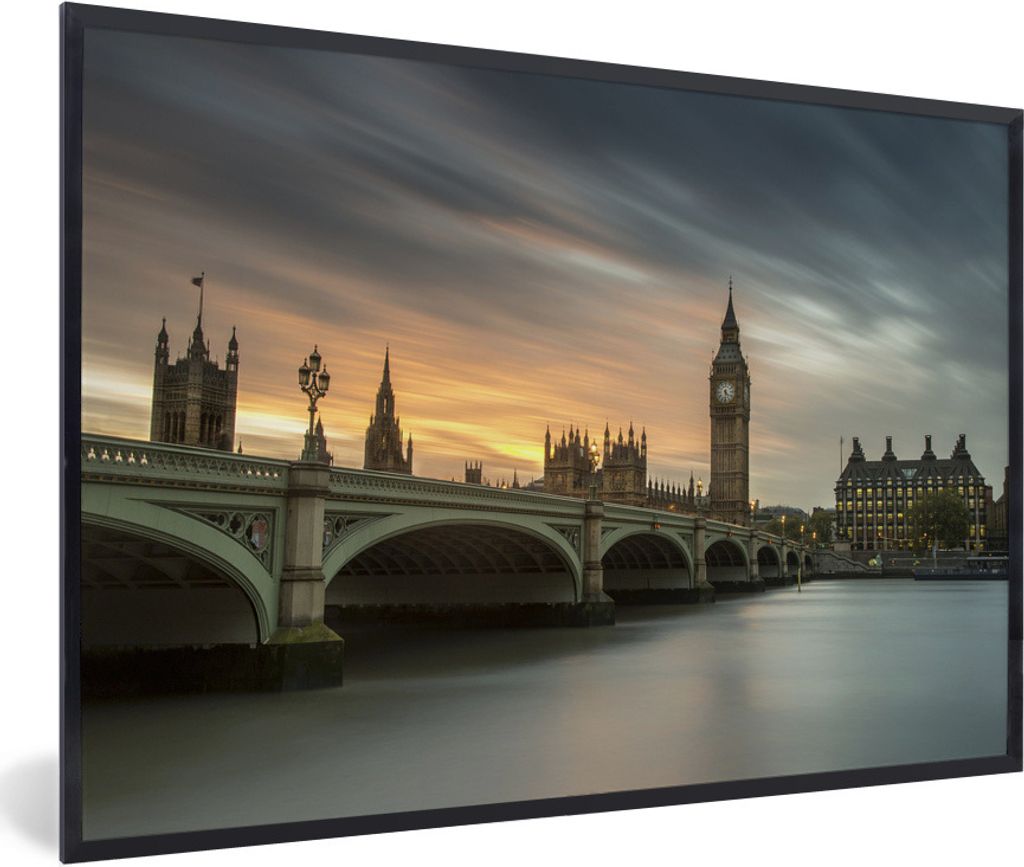 MuchoWow Gerahmtes Poster Blick auf den berühmten Big Ben in London 90x60 cm - Poster mit Schwarzem Bilderrahmen Wandposter Rahmen Foto Bilder -...