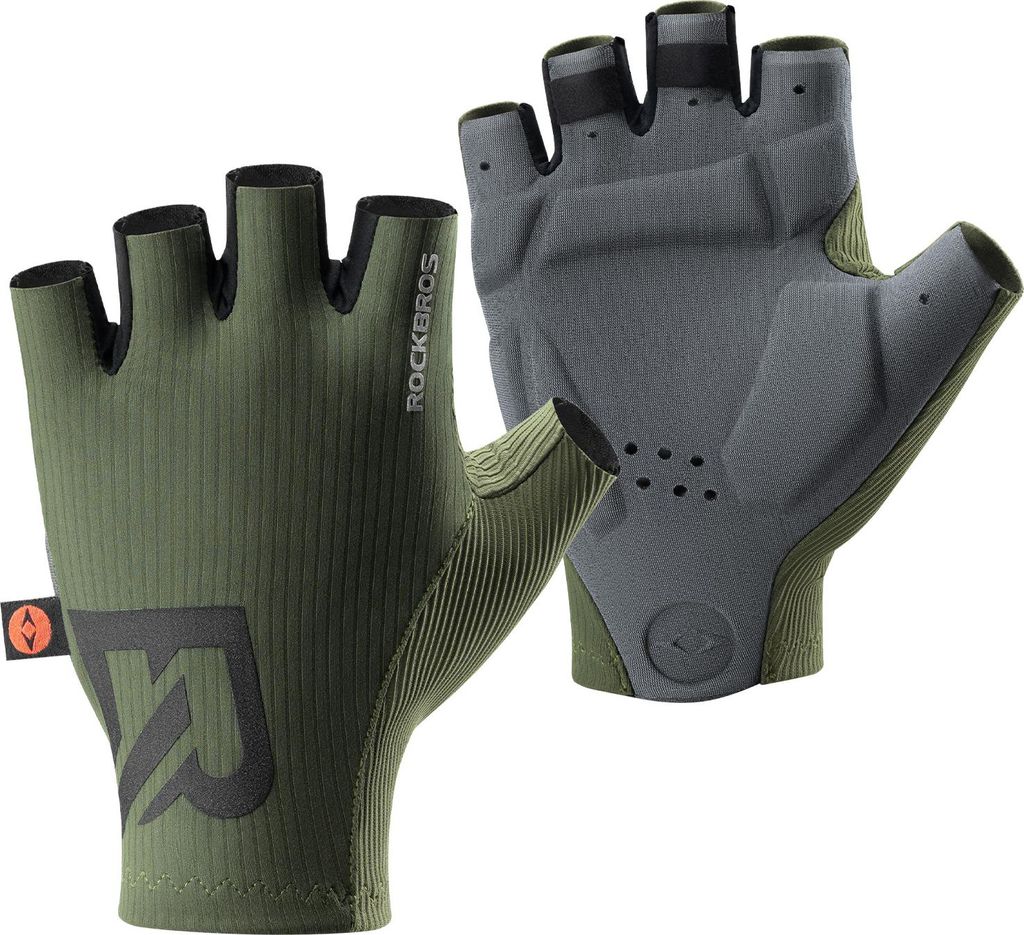 ROCKBROS Fahrradhandschuhe Halbfinger Sommer Atmungsaktive & Stoßdämpfende Radhandschuhe MTB mit ergonomischer 3D-Polsterung Grün XL