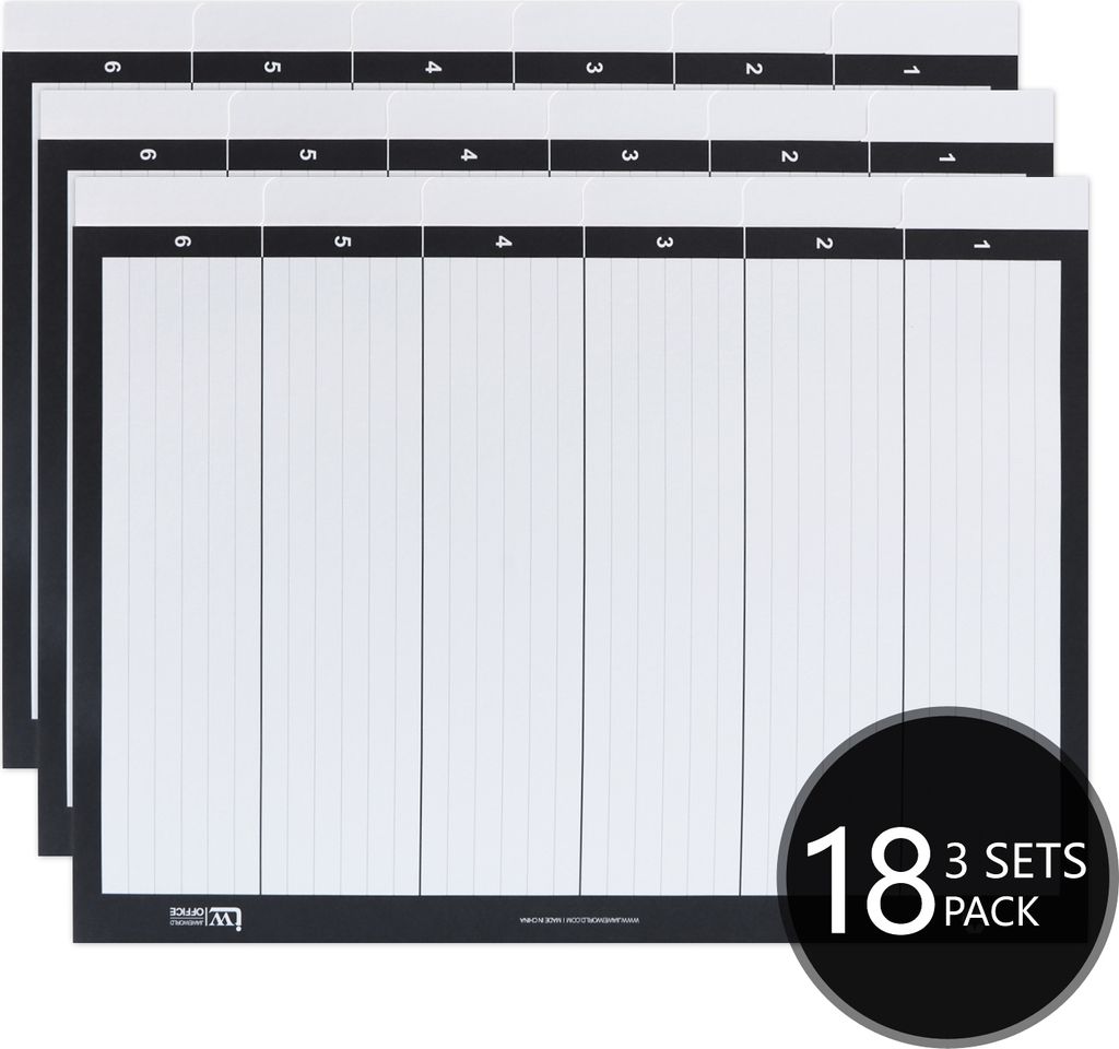 JiaWei Register Trennblatt DIN A4 3er set Liniert 1-6 nummeriert Kraftpapier recycelbar divider