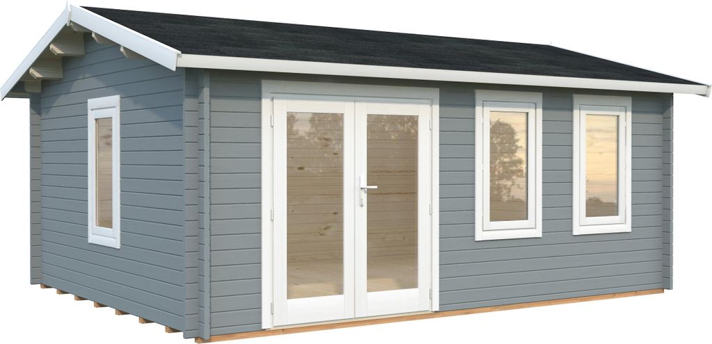 Palmako Gartenhaus Iris 19,1 m² - 44 mm hellgrau/weiß lackiert