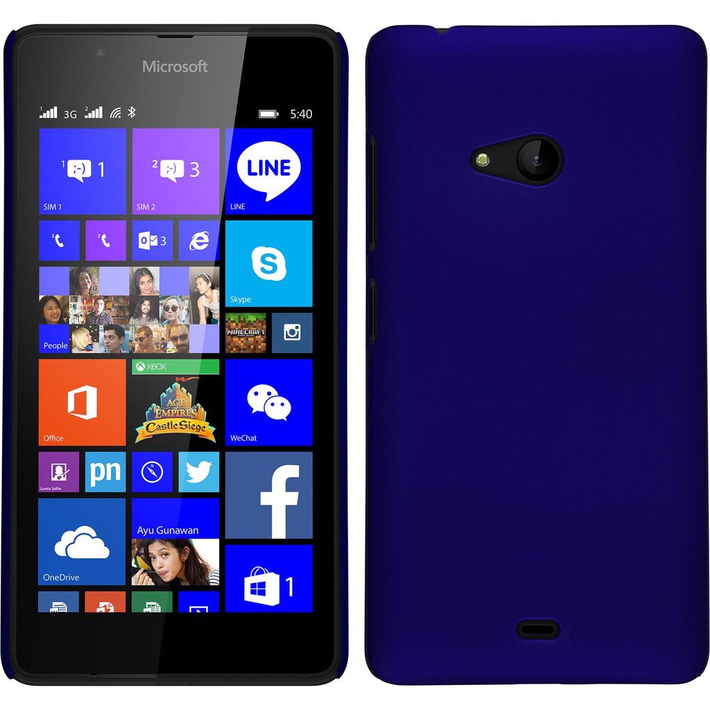 PhoneNatic Case kompatibel mit Microsoft Lumia 540 Dual - Hülle blau gummiert Hard-case + 2 Schutzfolien