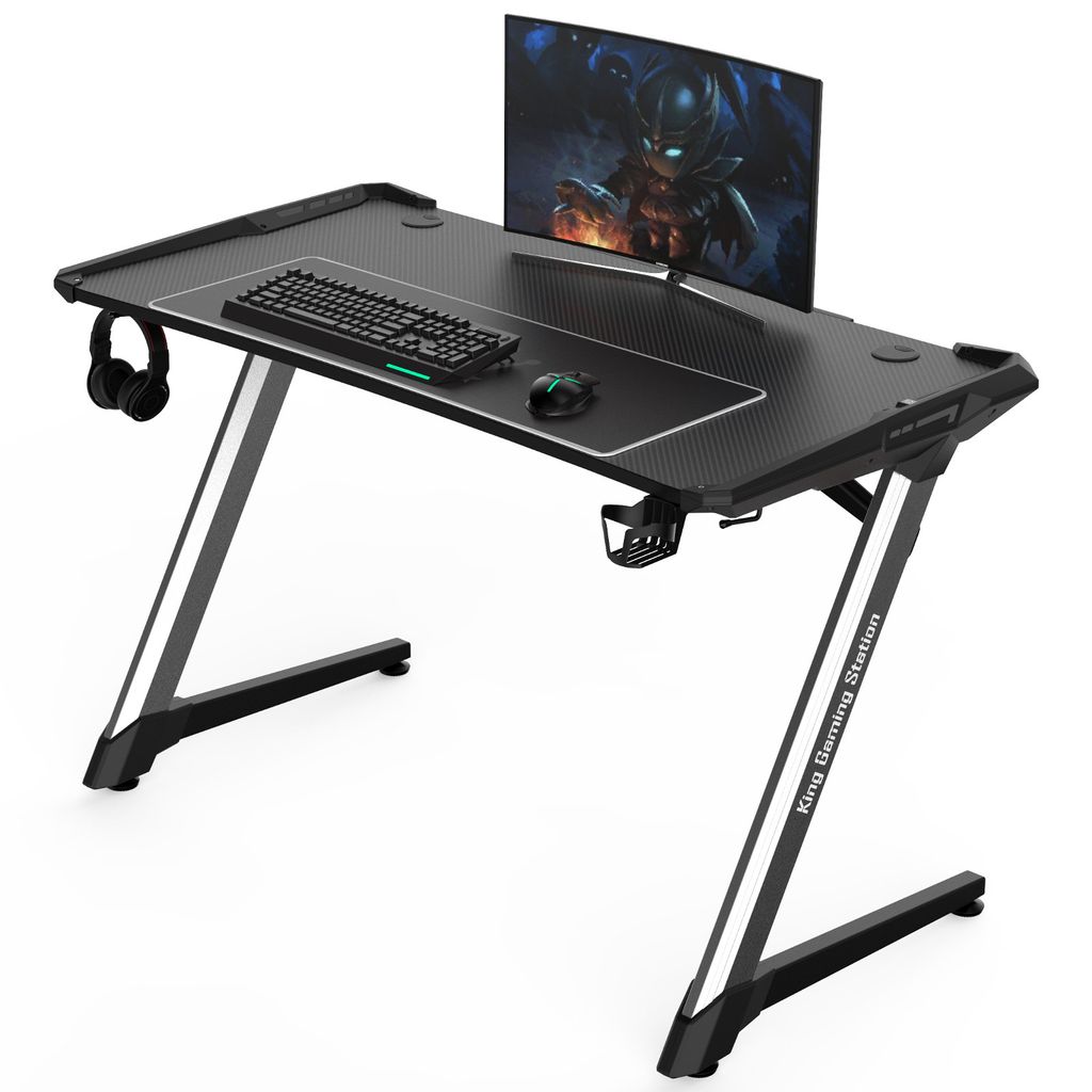 Gaming Tisch integriert Carbon-Optik Schreibtisch Computertisch PC Ergonomisch