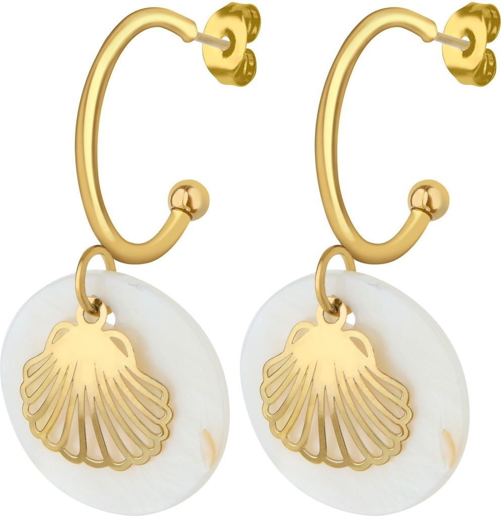 Damen Creolen mit maritimem Muschel-Anhänger aus goldfarbenem Edelstahl