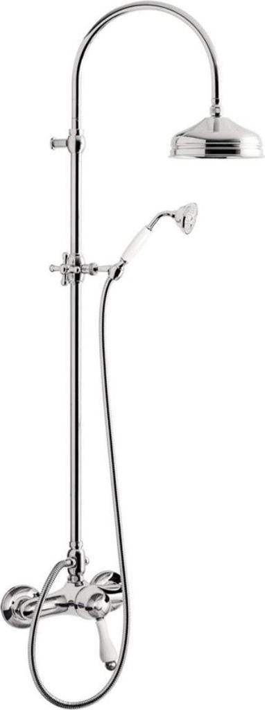 Jugendstil Retro Badezimmer Duschgarnitur Brausemischer mit Säulenbrause Silber / Weiß - Dusch Armatur Brauseset