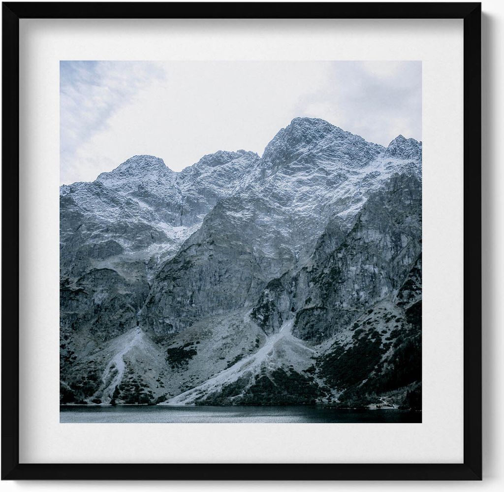 Morskie Oko im Winter Tatra-Gebirge– Wandbild mit Rahmen – Gerahmtes Bild – Wanddekoration – 50x50 cm – Schwarz Rahmen
