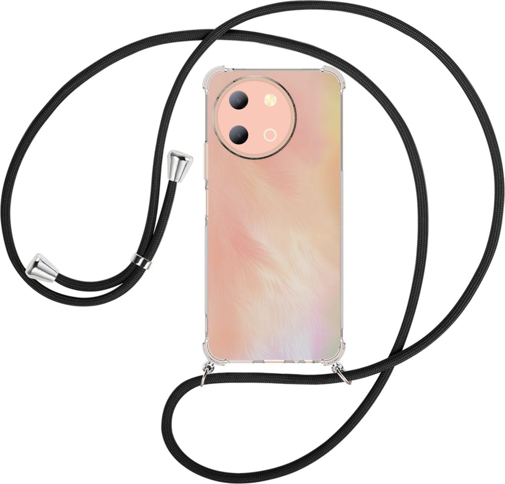 Handykette Backcover-Schutzhülle mit Band (Metall silberfarben) für vivo Y38 5G - schwarz