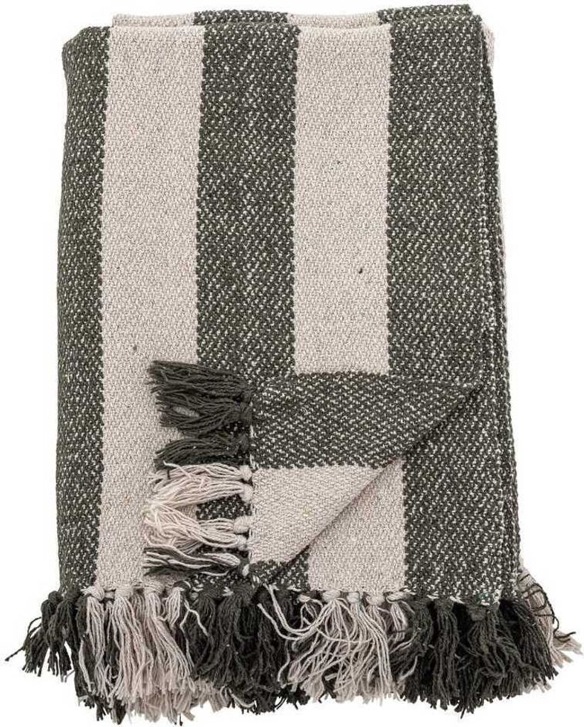 Bloomingville Decke JODINA Grün Natur Streifen 160x130 cm Wolldecke Plaid