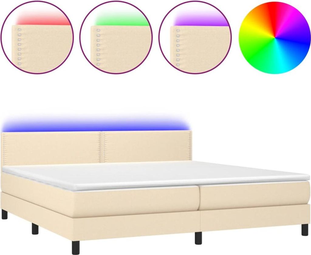 vidaXL Boxspringbett mit Matratze & LED Creme 200x200 cm Stoff