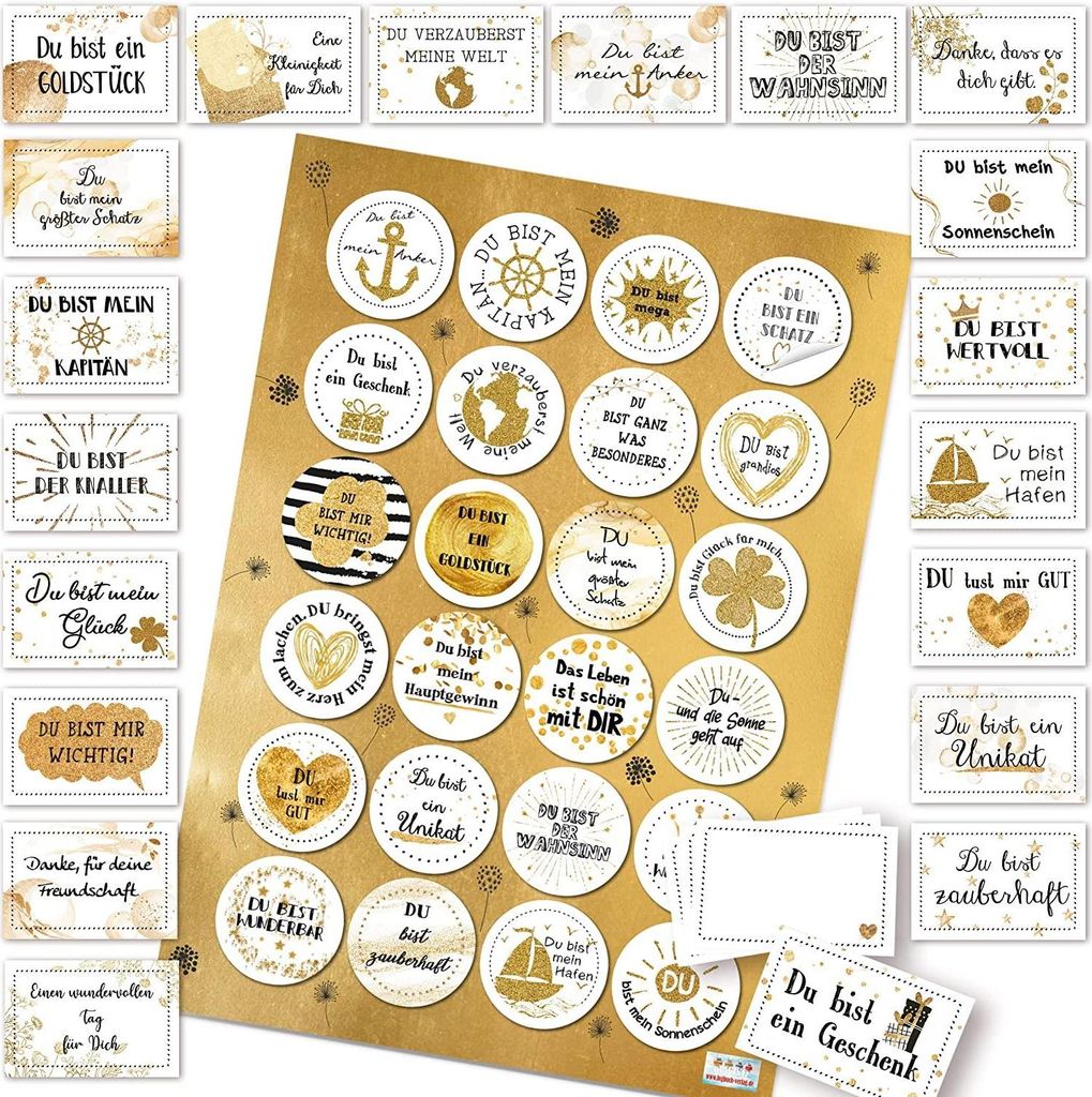 Motivationskarten + Geschenkaufkleber SET - 20 Sprüche Karten + 24 Sticker