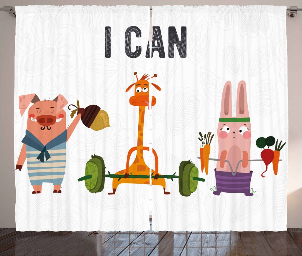 ABAKUHAUS Fitness Rustikaler Gardine, Tiere Übung, Schlafzimmer Kräuselband Vorhang mit Schlaufen und Haken, 280 x 245 cm, Mehrfarbig