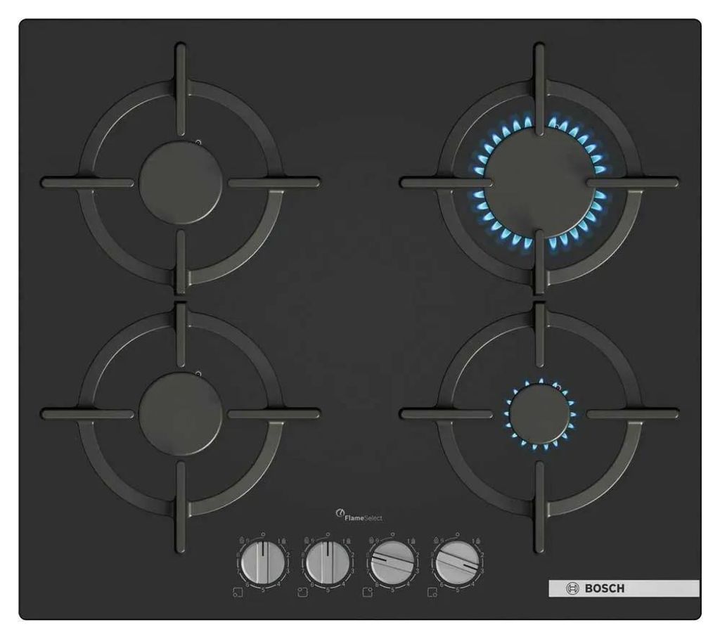 Bosch Serie 6 PPP6A6I10, Schwarz, Integriert, 60 cm, Gaskochfeld, Glas, 4 Zone(n)