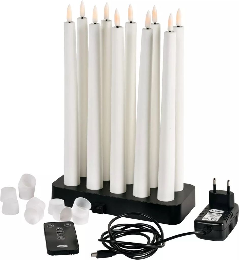 Duni LED-Spitzkerzen Kerzen 10er Set Wiederaufladbar 23 x 278 mm Candle weiß