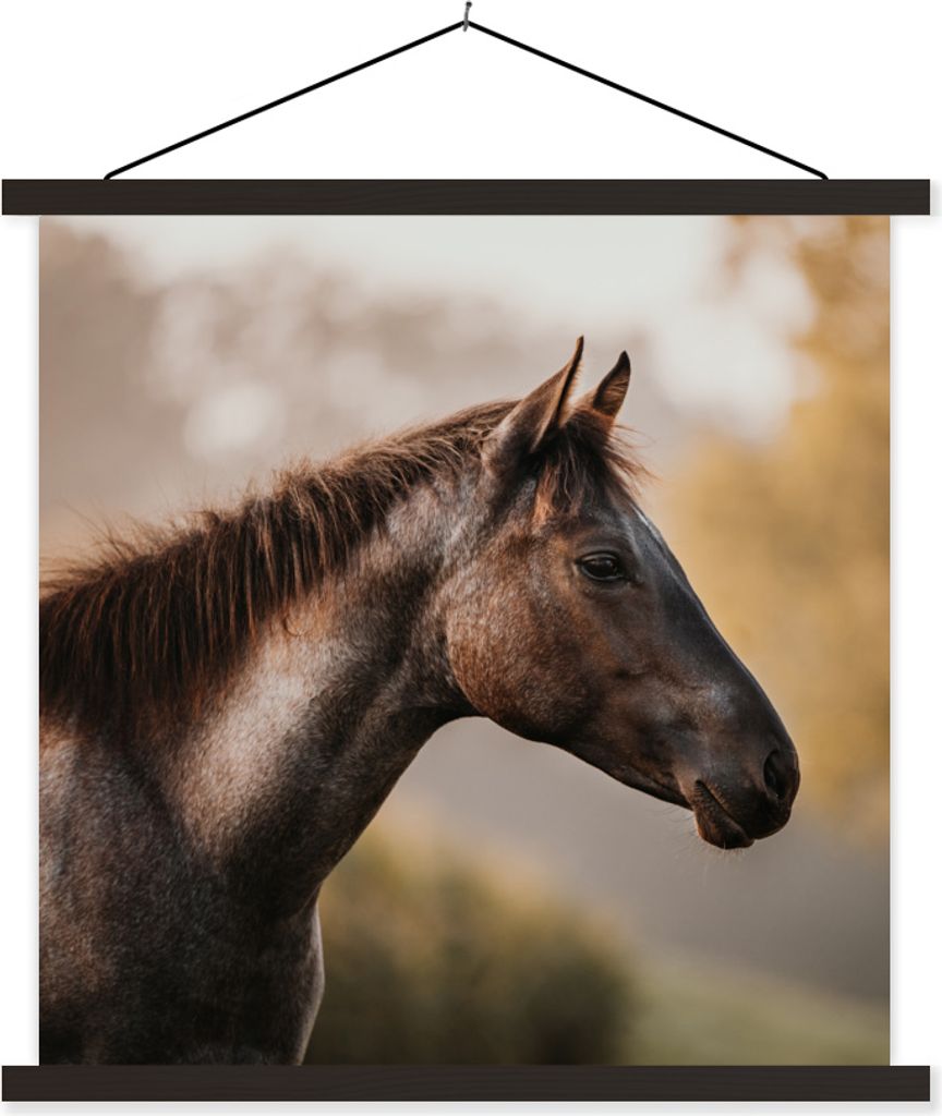 MuchoWow Textilposter Pferd - Wald - Porträt 40x40 cm mit schwarzem Rahmen - Fotos