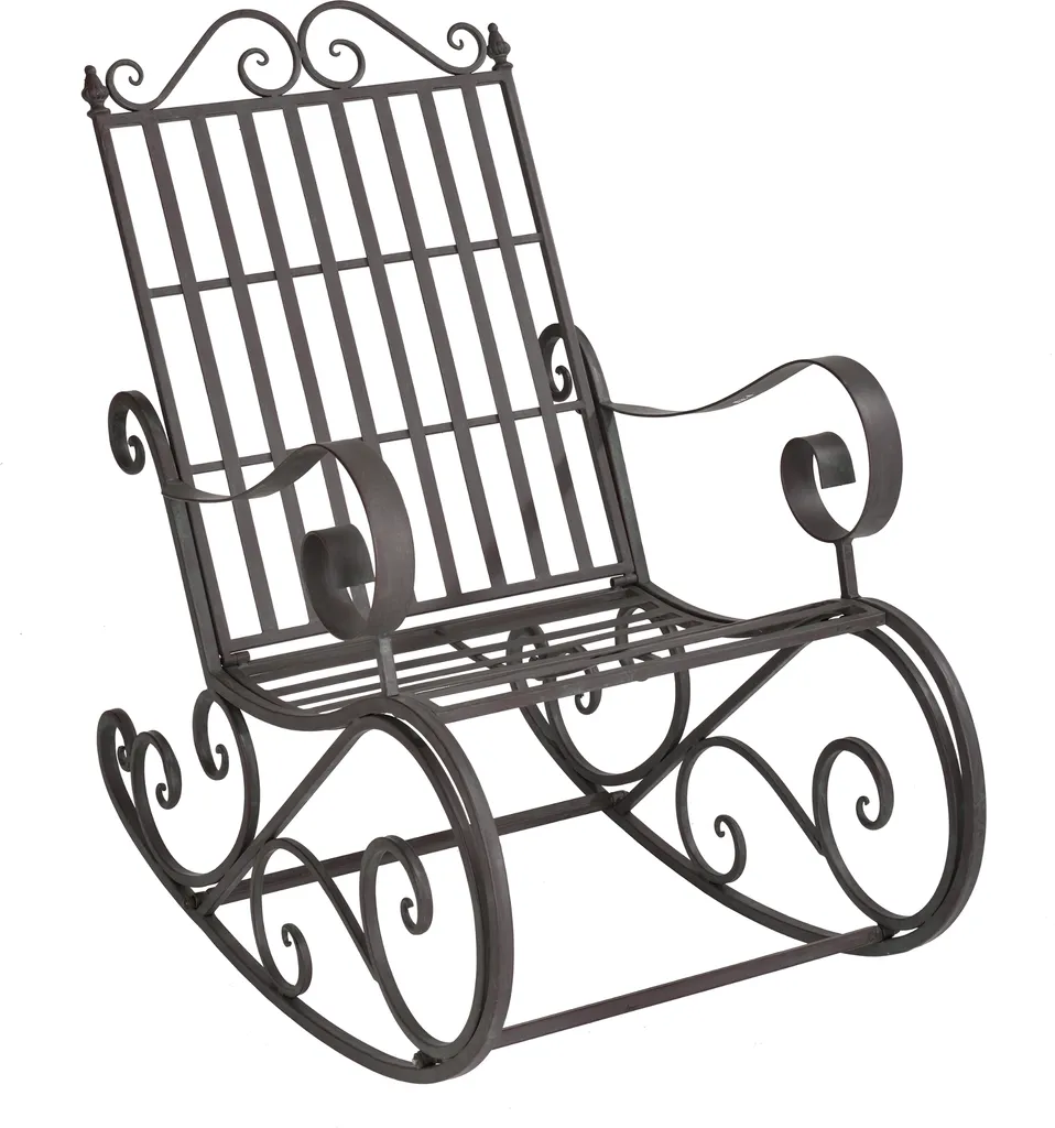 Fauteuil à bascule en métal vert avec assise ergonomique rustique