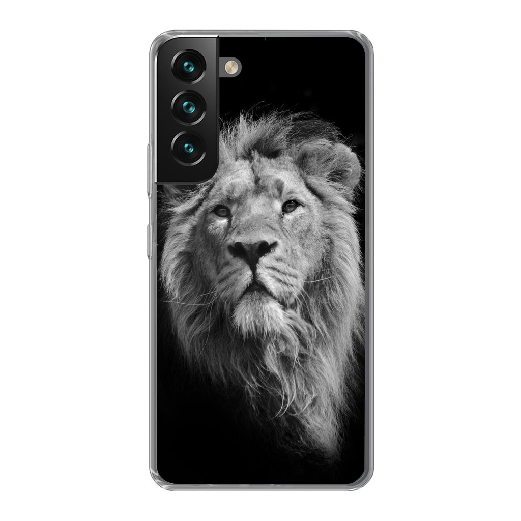MuchoWow Handyhülle Schutzhülle Hülle für Samsung Galaxy S22 Löwe - Porträt - Schwarz - Weiß Silikon Softcase Handy Hülle - Mobiltelefonh...