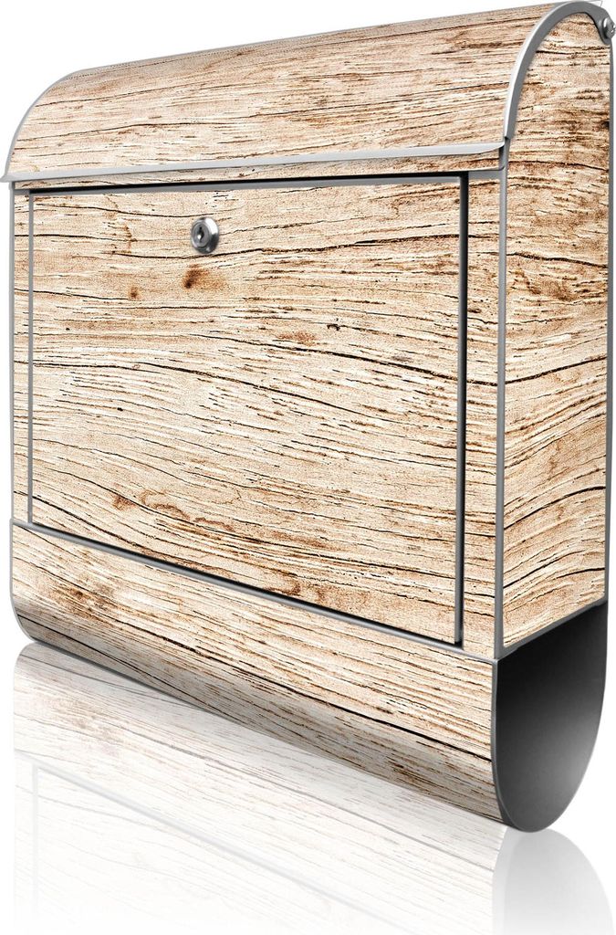 banjado Design Briefkasten Stahl silber mit Zeitungsfach pulverbeschichtet "Holz Struktur Hell" 38x46x12,5cm & 2 Schlüssel - Postkasten A4 Einwurf...