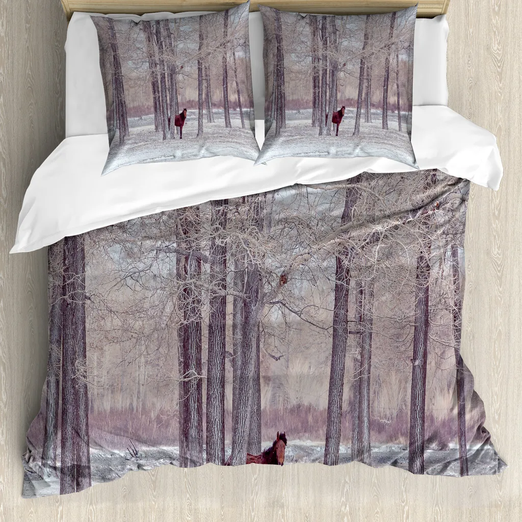 ABAKUHAUS Set Letto Matrimoniale Motivo Cavalli Marrone Antiacaro