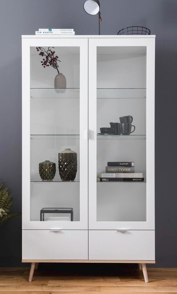 Vitrine Glasschrank Oslo | Skandinavisch | weiß / Sonoma Produktbild 