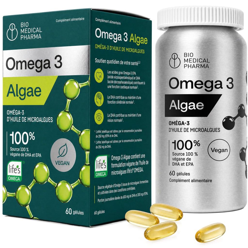 Oméga 3 Vegan Capsules d'huile d'algues – 600 mg de DHA + Image du produit 