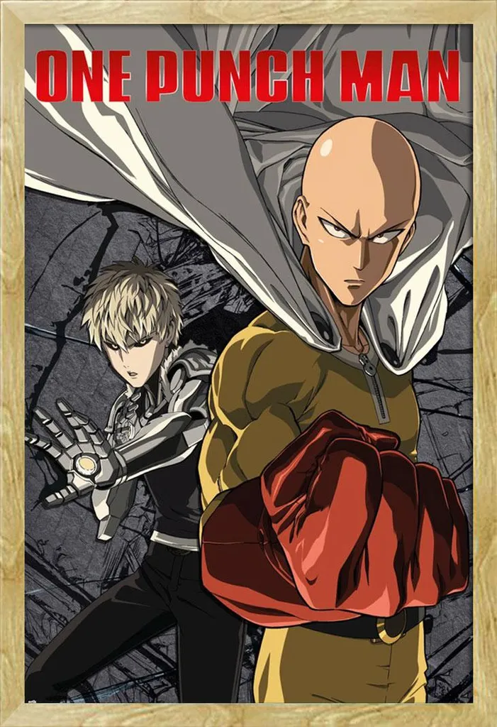 Poster One Punch Man Saitama e Genos con Cornice Faggio Shinsuke 61x91,5