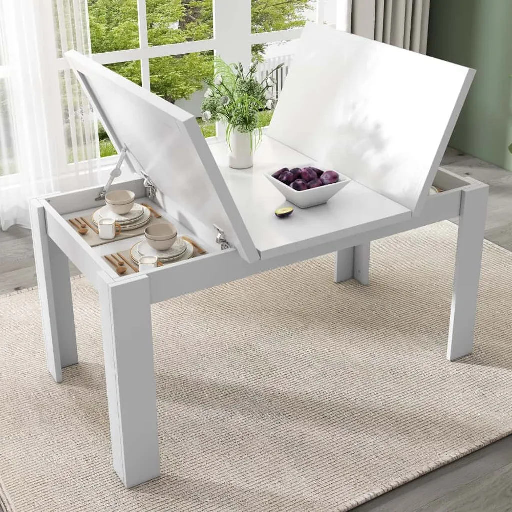 AIORBER Table de salle à manger 120x70 cm blanche avec plateau rabattable