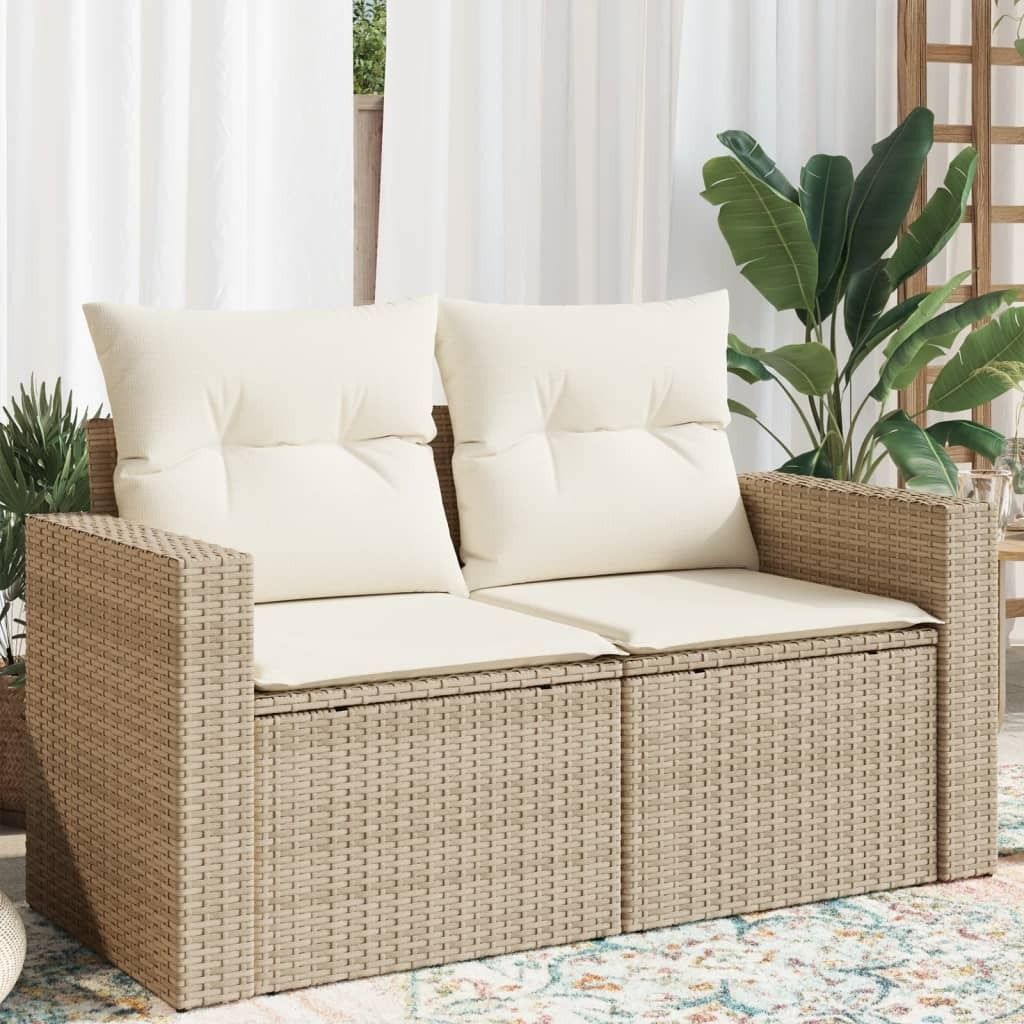 Design Gartensofa mit Kissen 2-Sitzer Beige Poly Rattan, Gartensofas 2024