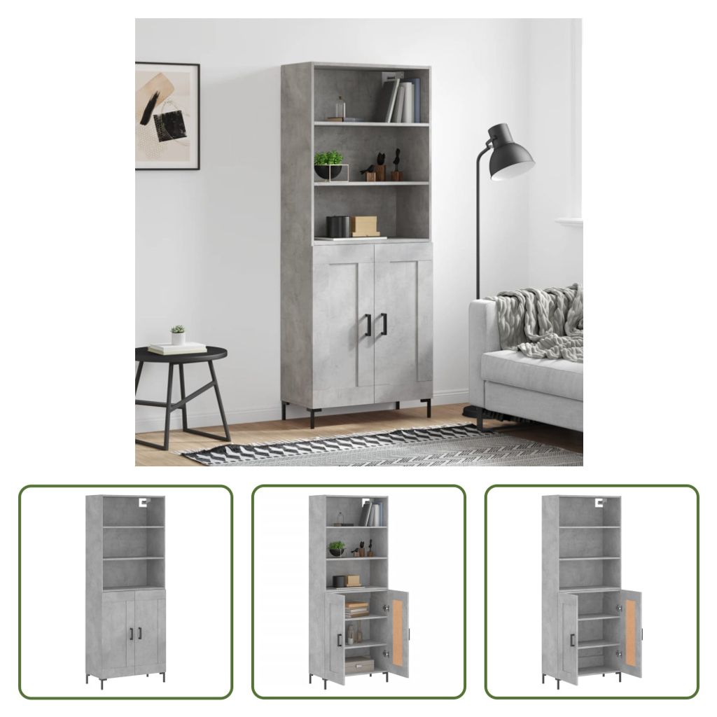 The Living Store Highboard Betongrau 69,5x34x180 cm Holzwerkstoff