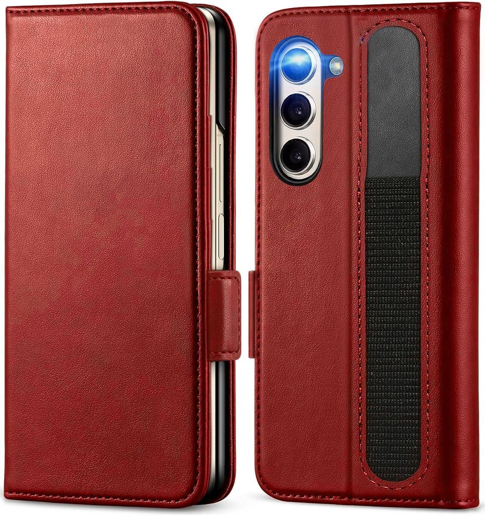 Handyhülle für Samsung Galaxy Z Fold 5 Hülle Flip Case Halter Stift Pen Tasche Schutzhülle, Rot