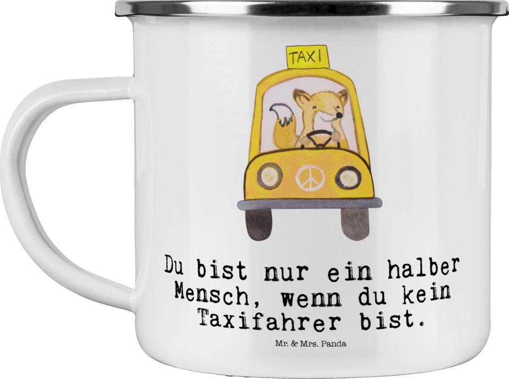 Mr. & Mrs. Panda Teetasse Taxifahrer Herz - Weiß - Geschenk, Pott, Haferl, Emaille Tasse, Motivtasse, Teebecher