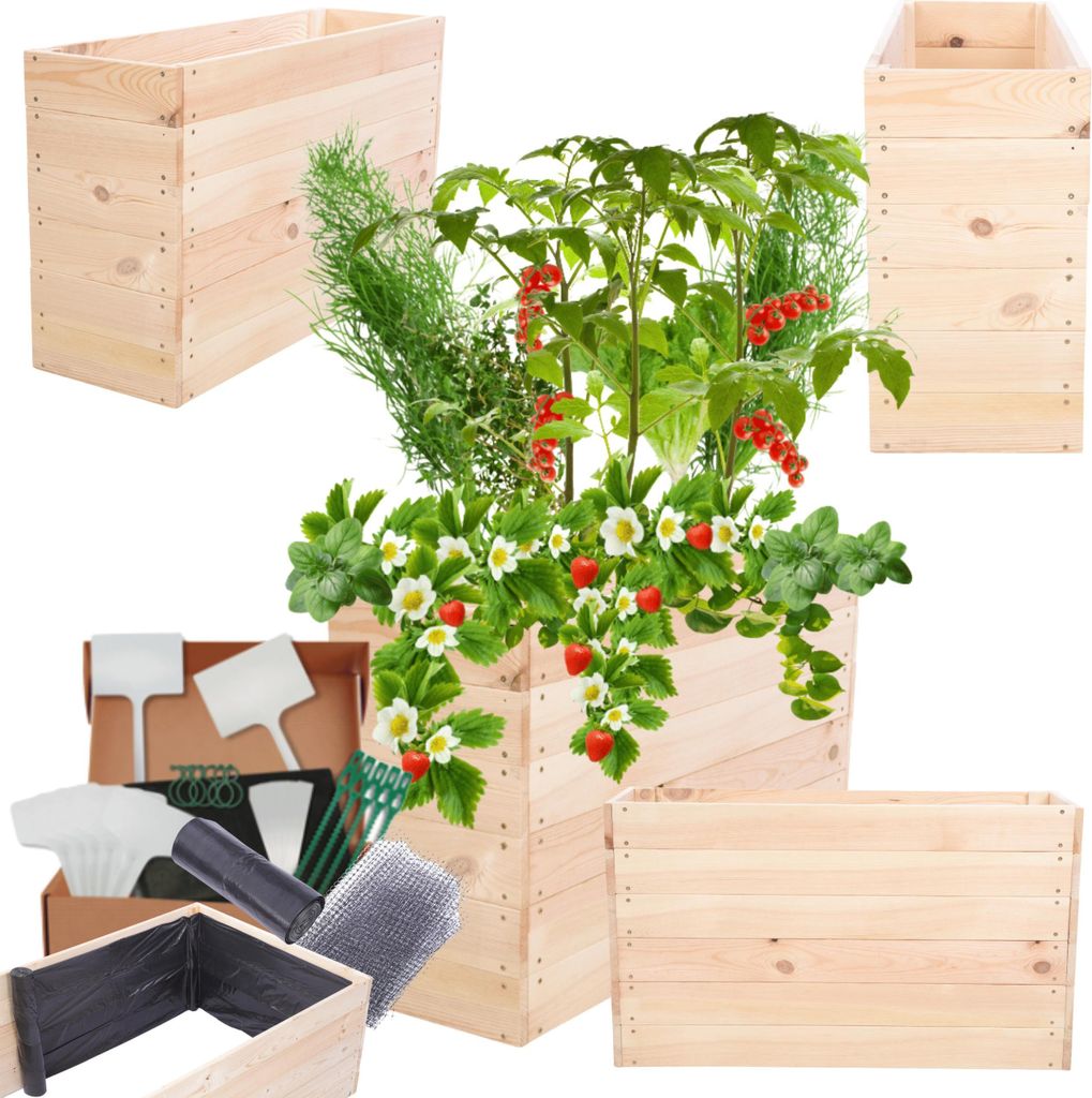 MODO24 Hochbeet Holz, Pflanzkasten, Massivholz, Kiefer, Kräuterbeet, Blumenkasten, Garten, Terrasse, 54x83x30 cm, Natur, ZP06
