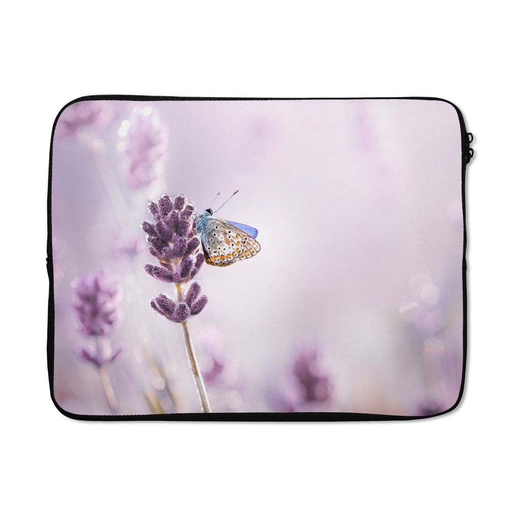 MuchoWow Laptop Hülle 15 Zoll Lavendel - Schmetterling - Nahaufnahme - Lila Laptoptasche - Laptoptasche - Sleeve - Rundum-Schutz
