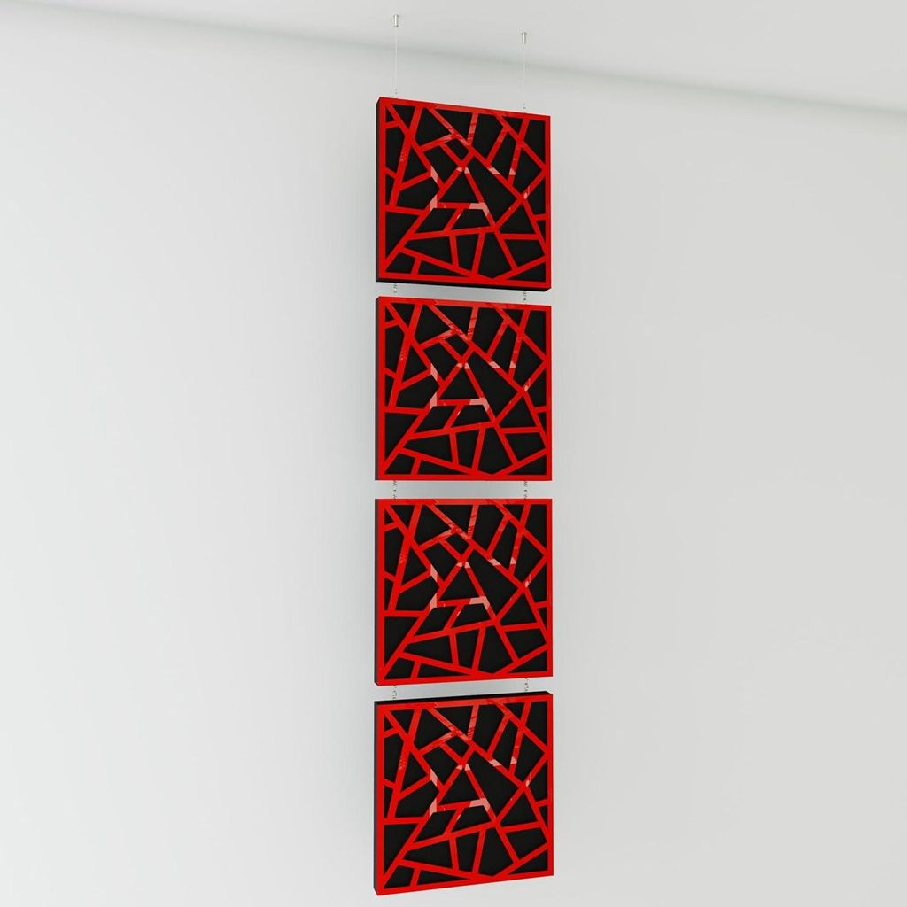 4er-Pack—Dekorative Akustik-Hängepaneele |200x50cm | Hängende Raumteiler | Modulare schallabsorbierende Paneele |SKYROSS | Rot glänzender Kuns...