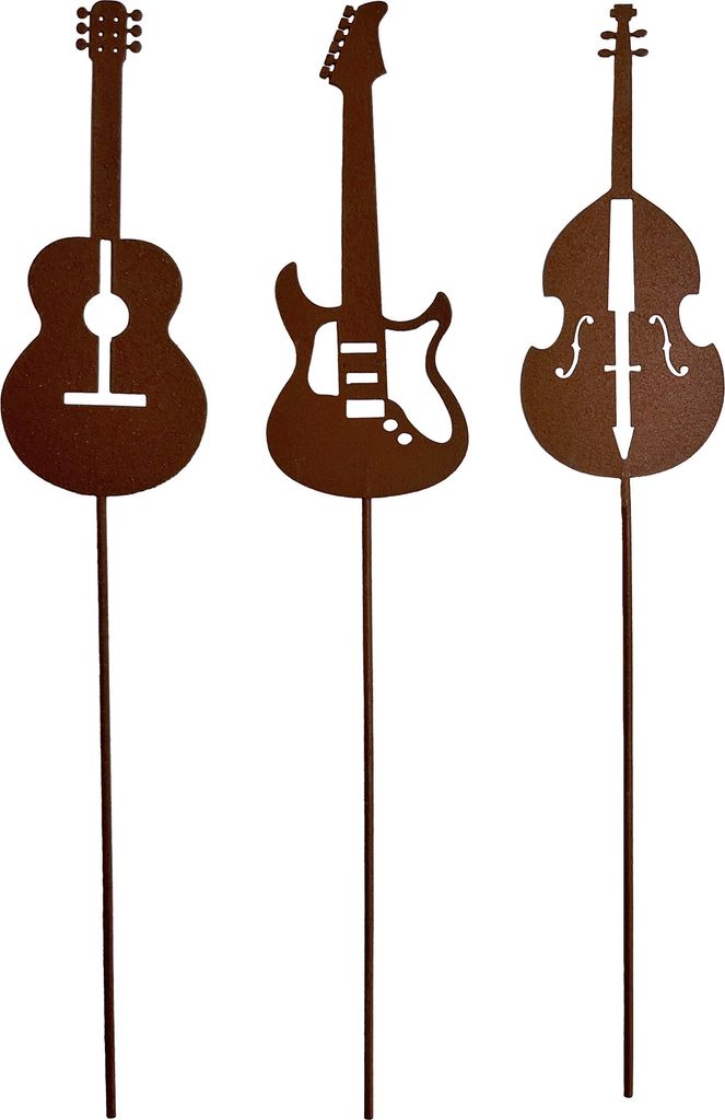 UNUS Gartendeko Gartenstecker Rost verschiedene Gitarren im 3er Set