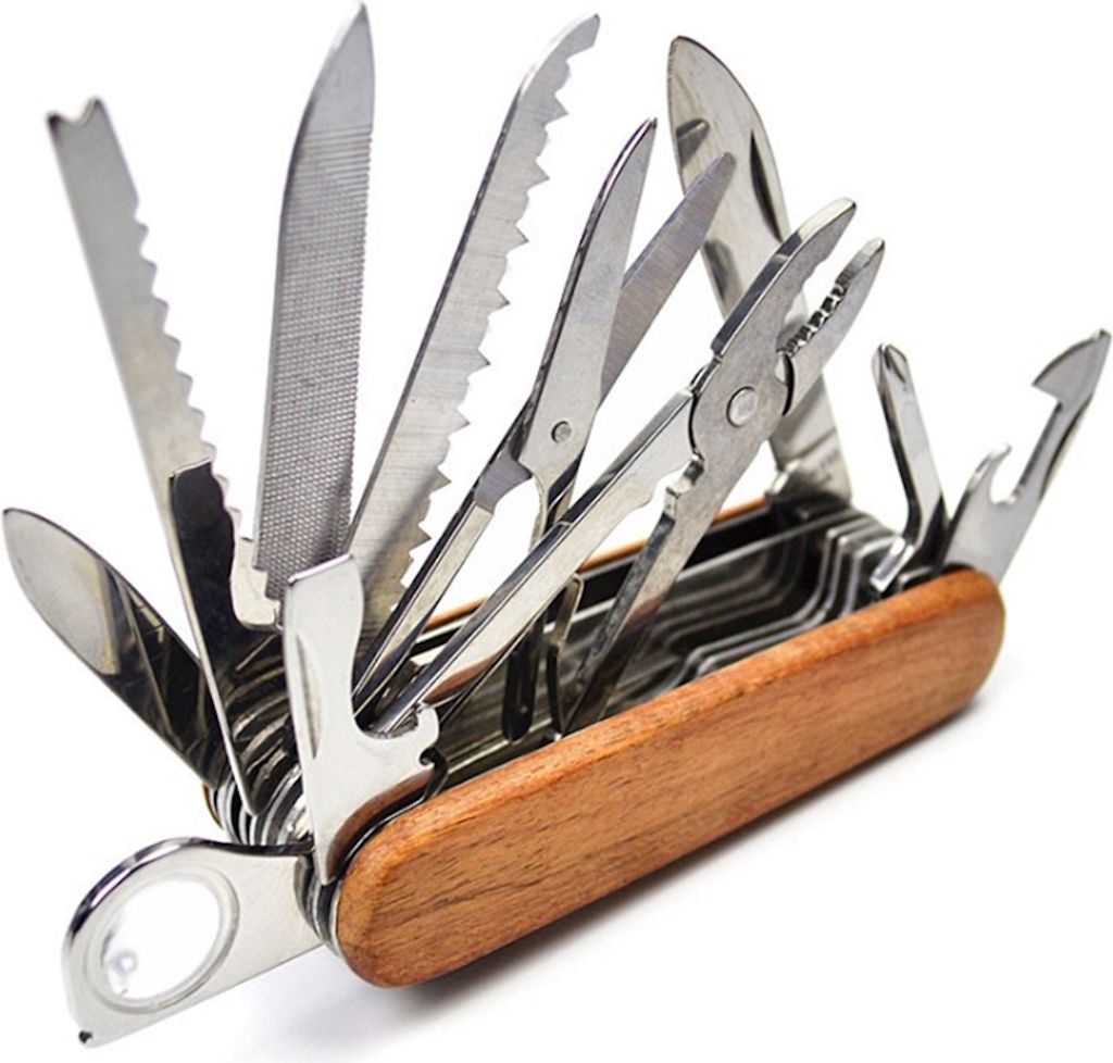 Multifunktions-Taschenmesser mit 26 Funktionen, Holzgriff Produktbild 