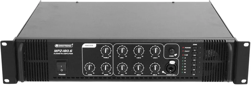 Omnitronic MPZ-180.6 Ampli ELA 180W avec 6 zones et carillon intégré