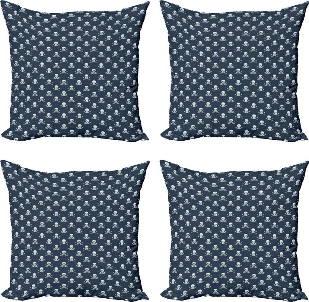 ABAKUHAUS Pirates Kissenbezug Set (4 Stück), Jolly Roger Pattern, Moderner Doppelseitiger Digitaldruck, 45 cm x 45 cm, Dunkelblau Weiß