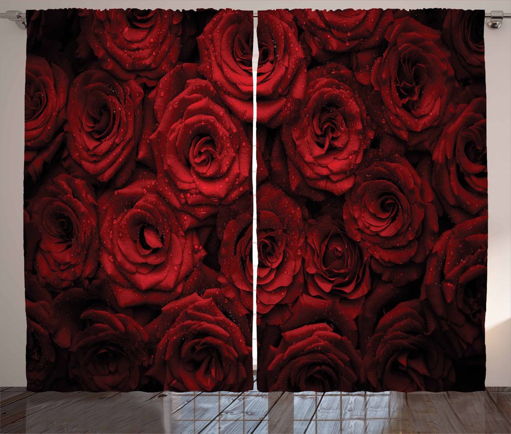 ABAKUHAUS Dunkelrot Rustikaler Vorhang, Tropfen von Blooming Bouquet, Wohnzimmer Universalband Gardinen mit Schlaufen und Haken, 280 x 245 cm, Schw...