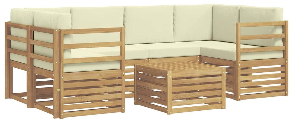 Outdoor-Sofagarnitur mit Kissen 7 pcs Weiß und Creme Polyester