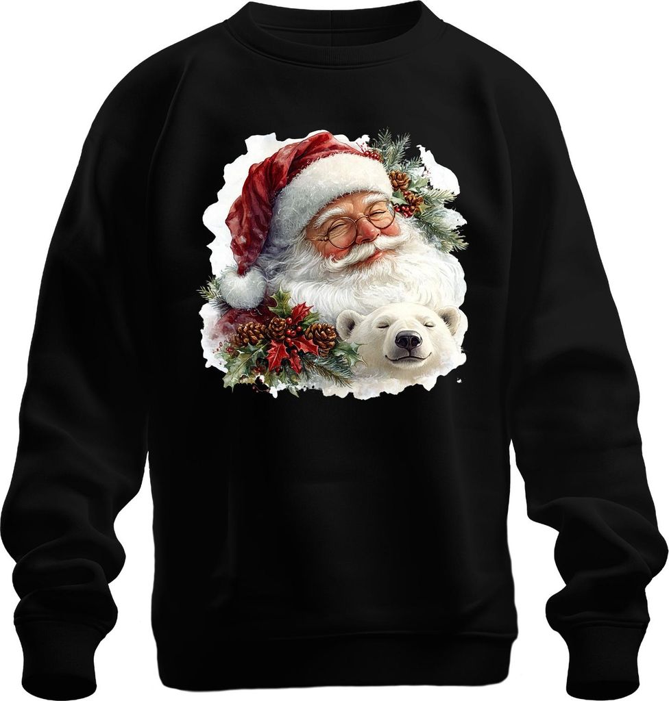 Weihnachtsmann Eisbär Tannenzapfen Stechpalme Weihnachten Vintage Uni Sweatshirt Pullover, Schwarz, XXL