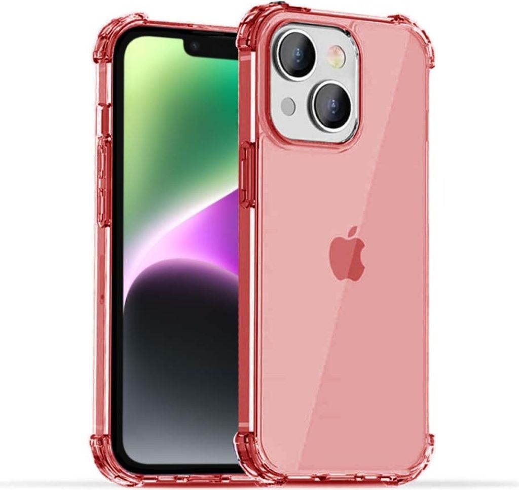 Smartphonica iPhone 14 Plus transparente stoßfeste Silikonhülle mit Bumper - Rot