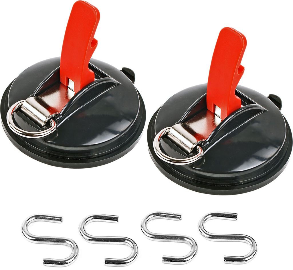 Saugnapf Befestigung max. 10 kg mit S Ring 2er Set Klappsauger für Vorzelte, Sonnensegel, Planen und Fahrzeugabdeckungen