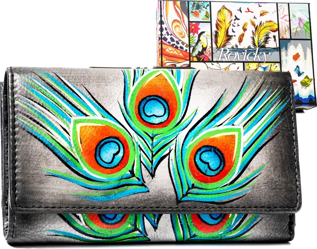 Rovicky | Großes Portemonnaie, aus echtem Leder, für Frauen, mit Verschluss, Bunt, 14.5x8.5 cm