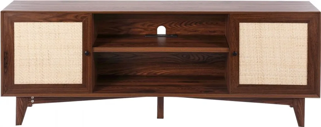Support TV 191 cm noyer et rotin véritable - Meuble TV Boho long format - 10