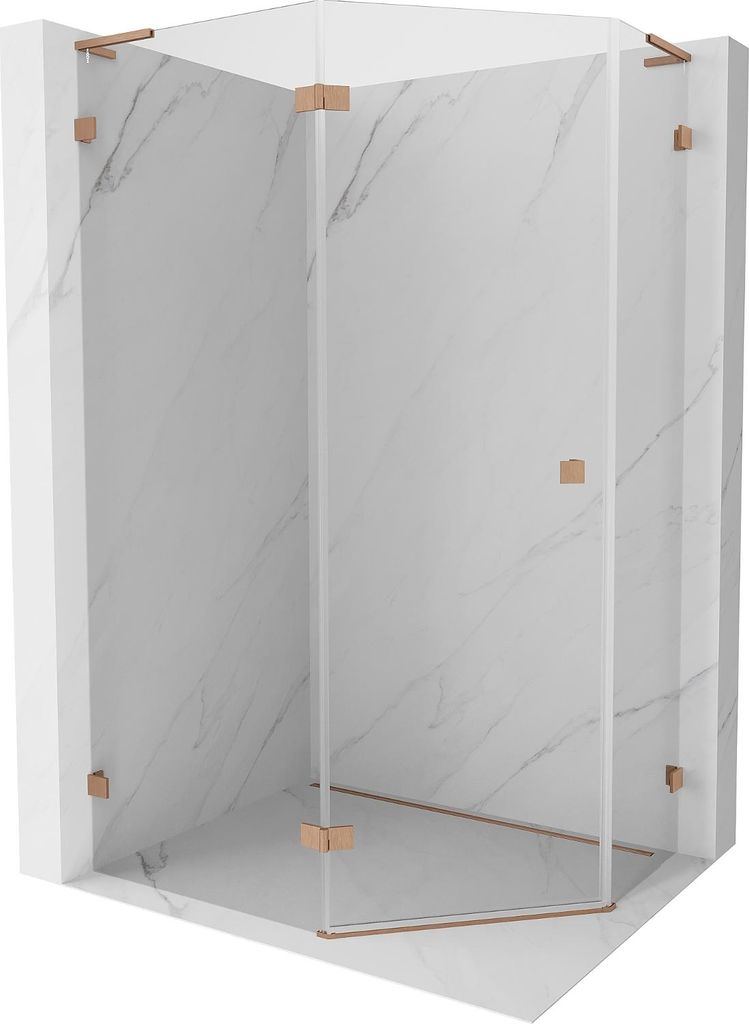 Mexen Lunar L Fünfeck-Duschkabine mit Linksanschlag 90 x 80 cm, transparent, gebürstetes Kupfer - 831L-090L-080P-65-00-L