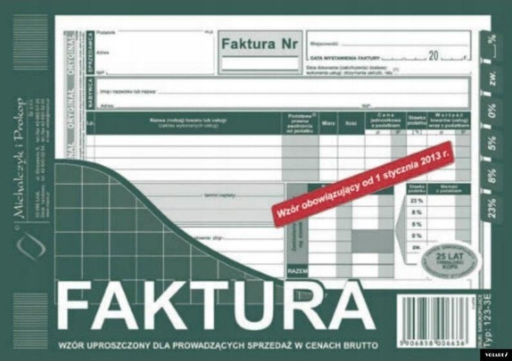 Michalczyk i Prokop Rechnungsvordruck (vereinfachtes Muster) für Verkauf inkl. MwSt., Formular 123-3E, 1 Stück, EAN 5906858006636